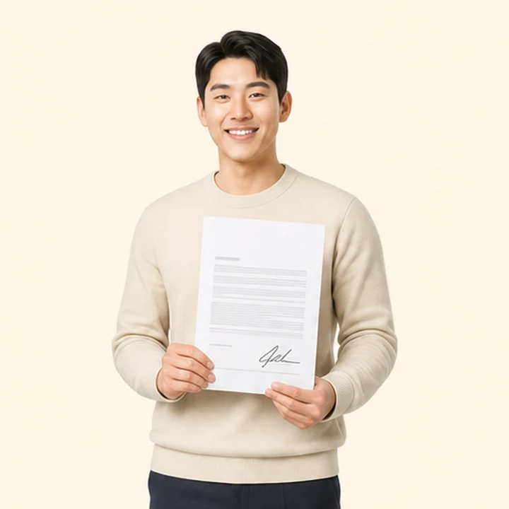 무심사 장기렌트 서면 견적서를 들고 있는 고객